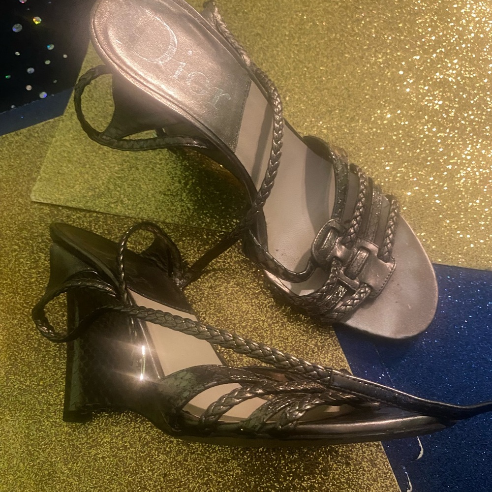 DIOR METALLIC GREY-PEWTER BRAIDED LEATHER WEDGE VNTG 7 ELEGANT LUX Shoes $ FIRM - Picture 11 of 11